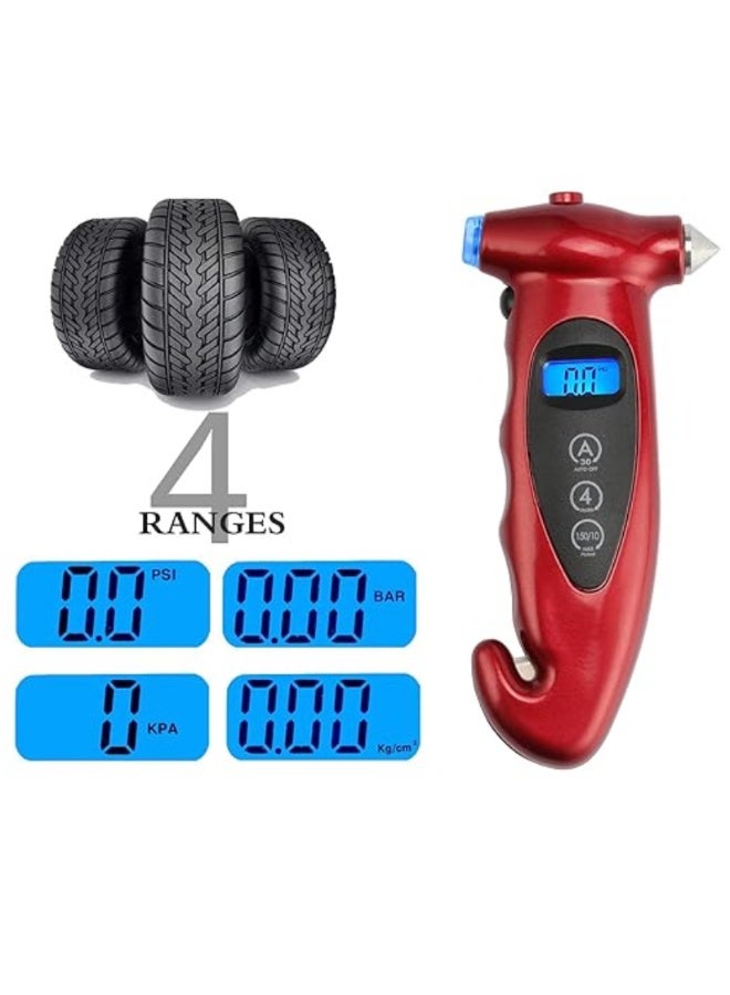 مقياس ضغط الإطارات 5 في 1، جهاز مراقبة رقمي لضغط هواء إطارات السيارة، شاشة LCD مع مطرقة - Image 5